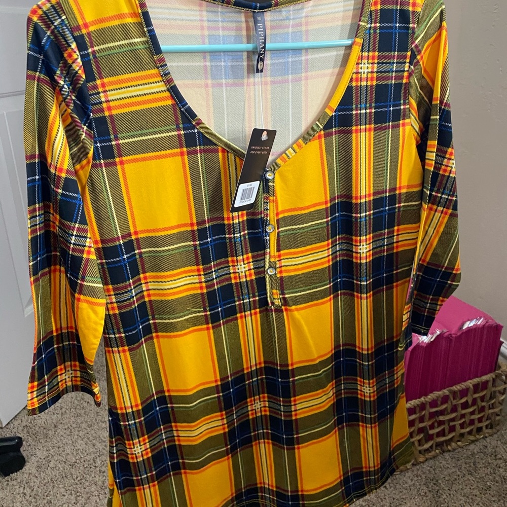 Yellow plaid piphany top brand new